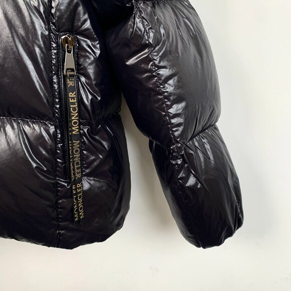 Moncler Black & Tan Hooded Down Puffer Jacket With Logo Patch - Picture 4 of 8